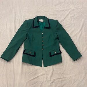 Vintage Green Blazer with Black Trim